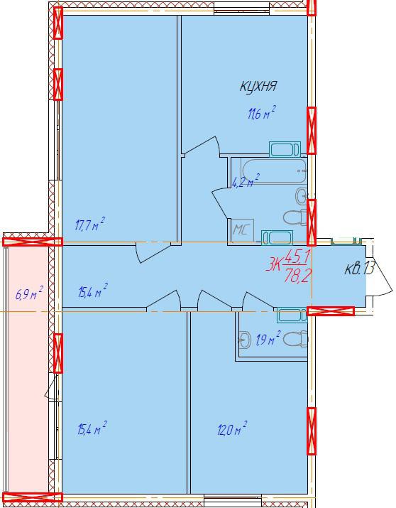 3-комнатная квартира